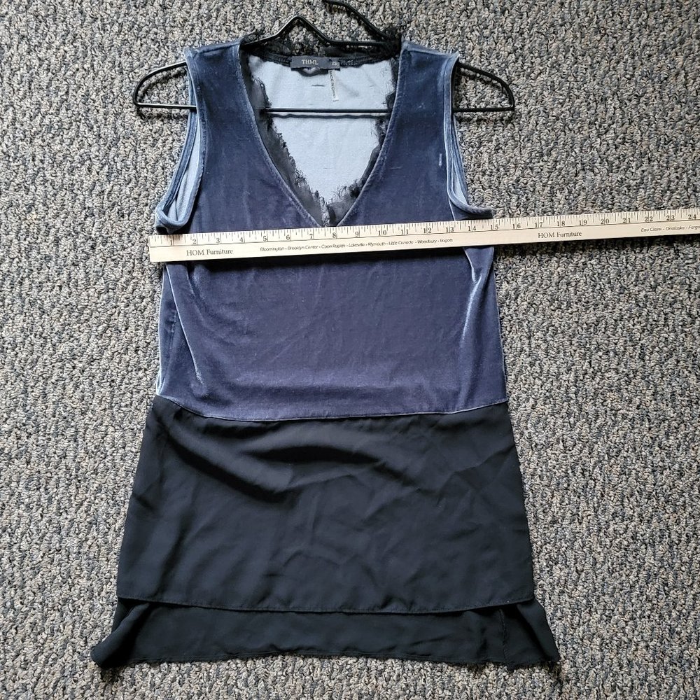 THML Blue  Velvet Tunic Top Sleeveless Mixed Tank Blouse Velour XS Anthropologie - Picture 13 of 14